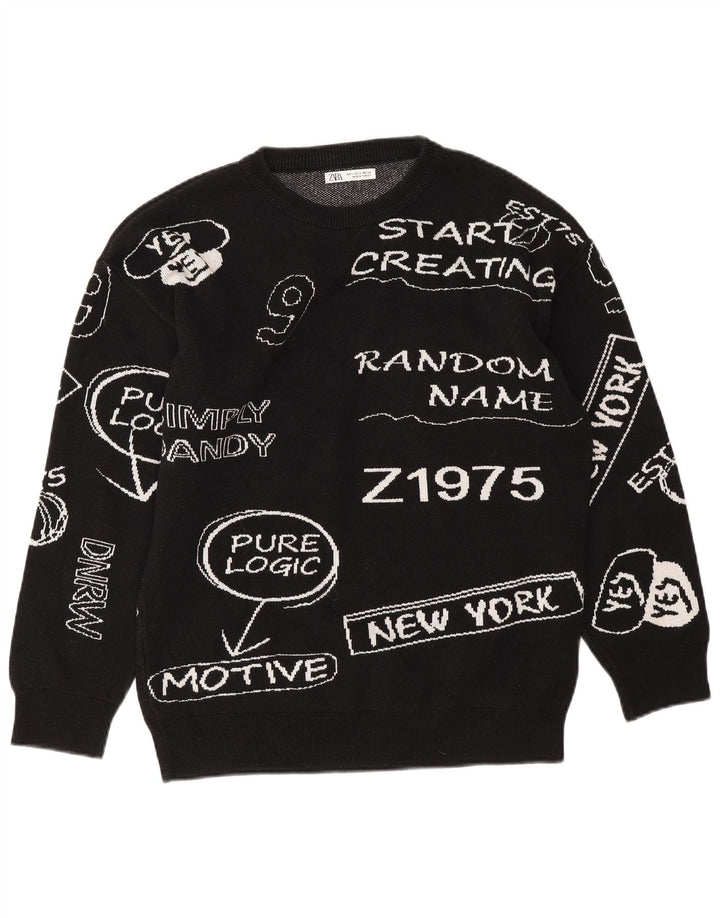 Zara Damen-Sweatshirt mit Grafik-Übergröße, Gr. 10, Größe S, Schwarz, Baumwolle