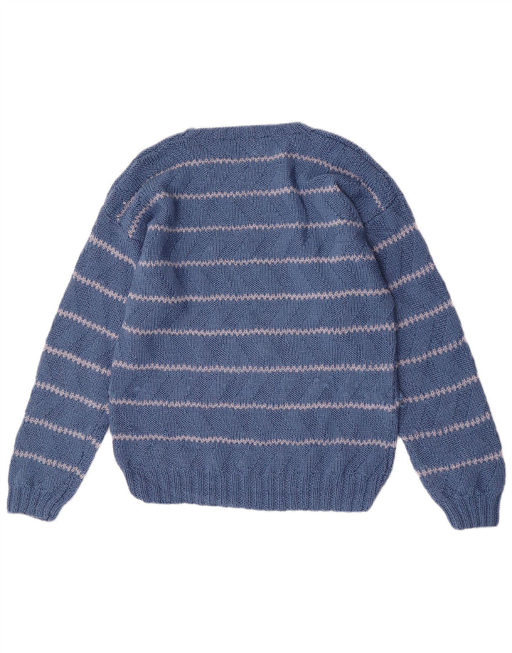 Vintage Herren Regular Fit Rundhalspullover Mittelblau gestreift
