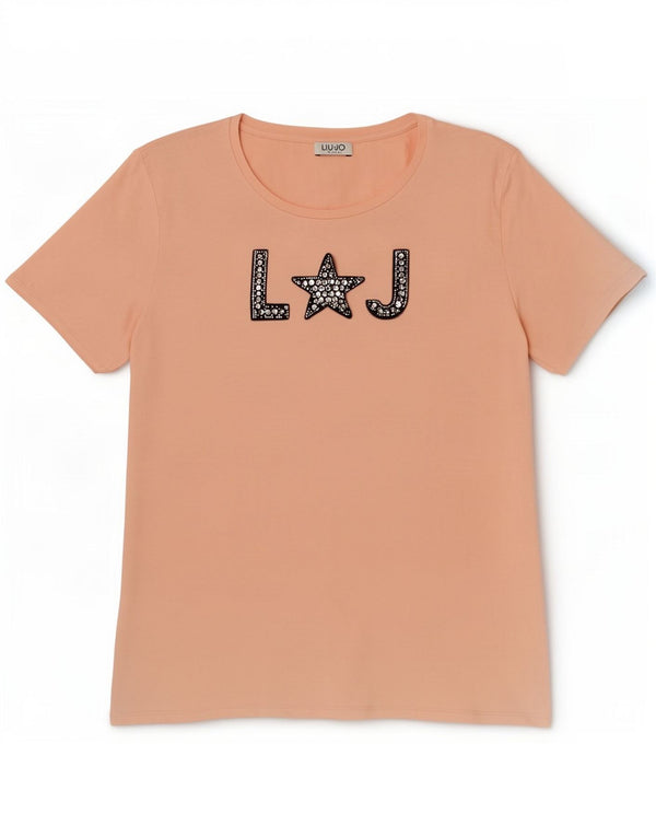 Liu Jo Damen Grafik-T-Shirt-Oberteil UK 14 Large Rosa Baumwolle