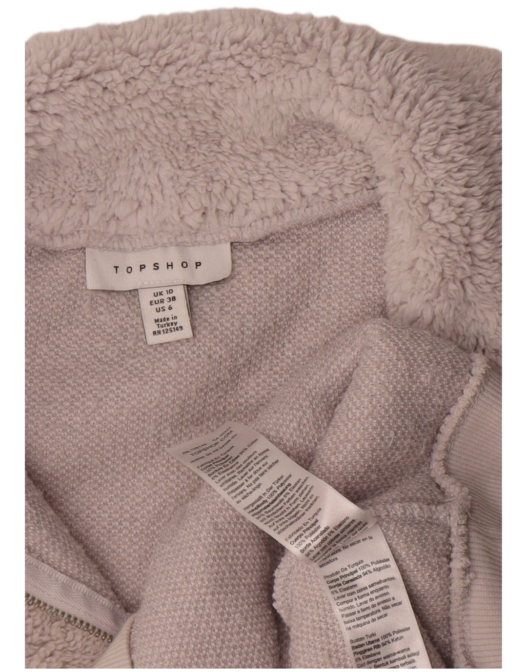 Topshop Damen-Fleecepullover mit Reißverschluss am Hals, übergroß, UK 10, Größe S, Grau, Polyester