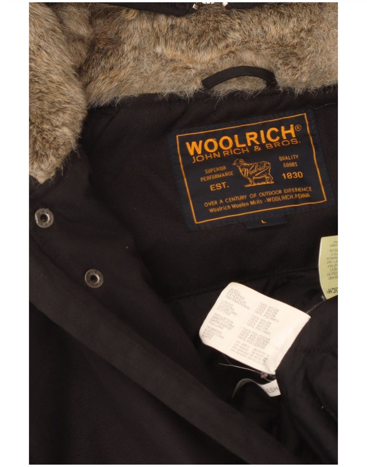 Woolrich Damen Bomberjacke mit Kapuze, gepolstert, UK 14, Größe L, aus schwarzem Nylon
