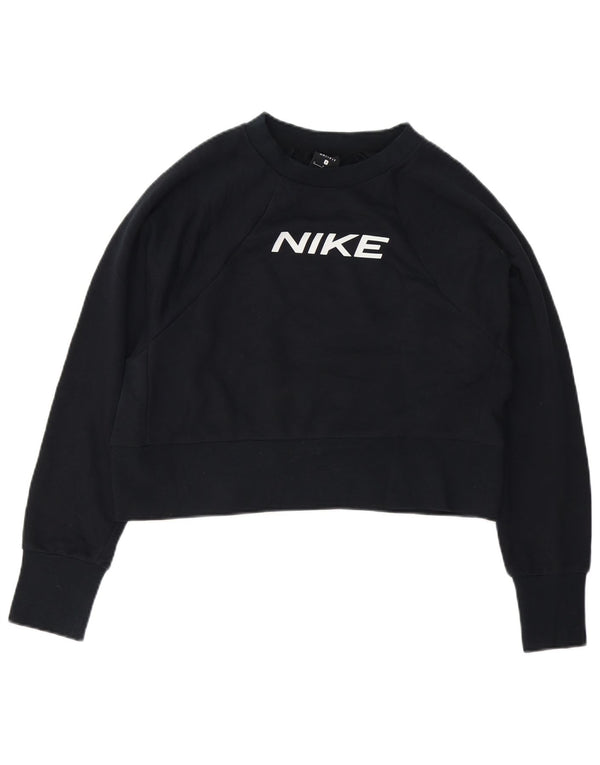 Nike Damen Dri Fit Crop Oversized Sweatshirt Pullover UK 10 Small Schwarz