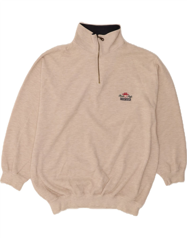 GREENFIELD Mens Oversized Zip Neck Jumper Sweater Medium Beige Vintage Greenfield and Second-Hand Greenfield from Messina Hembry 