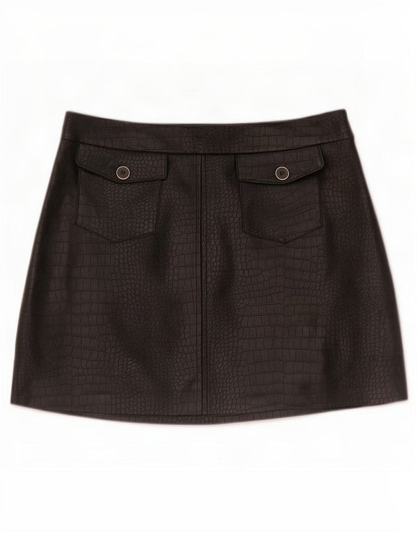 Zara Damen-Minirock aus Kunstleder, Größe M, W28, Schwarz, Tiermuster