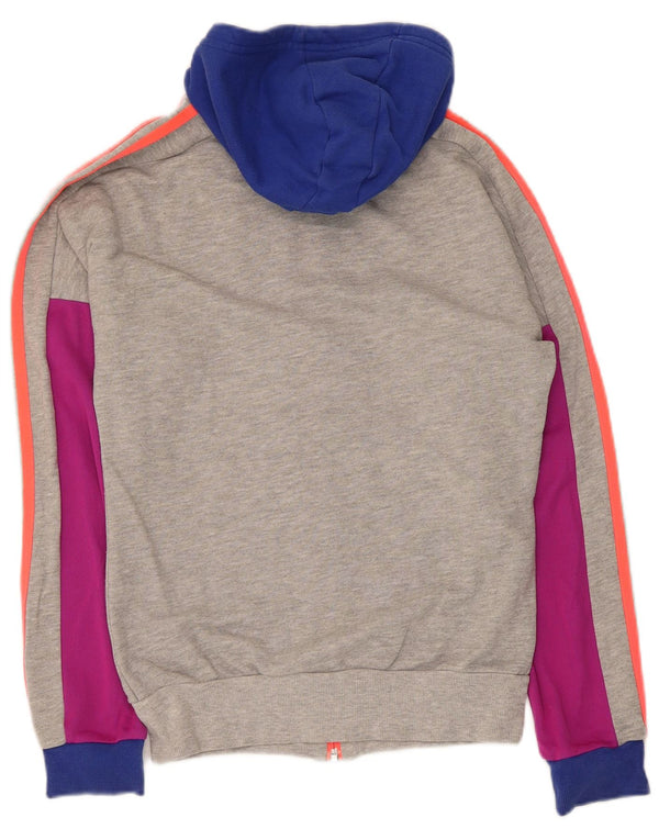 Adidas Mädchen-Kapuzenpullover mit Reißverschluss, 13–14 Jahre, graue Colourblock-Baumwolle