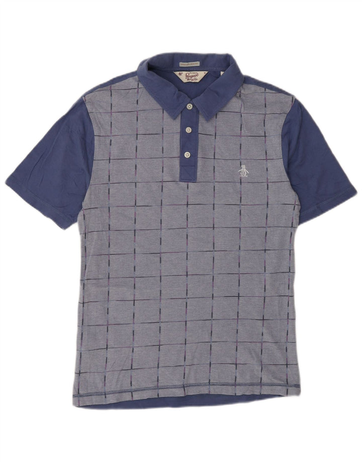 Penguin Herren Heritage Slim Fit Poloshirt Mittelblau karierte Baumwolle