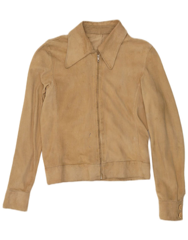 Vintage Damen Wildlederjacke IT 44 Medium Beige
