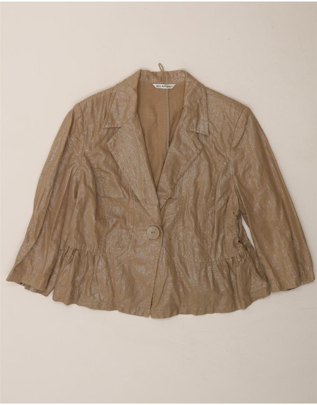 MARKS & SPENCER Womens 1 Button 3/4 Sleeve Blazer Jacket UK 18 XL  Brown Vintage Marks & Spencer and Second-Hand Marks & Spencer from Messina Hembry 