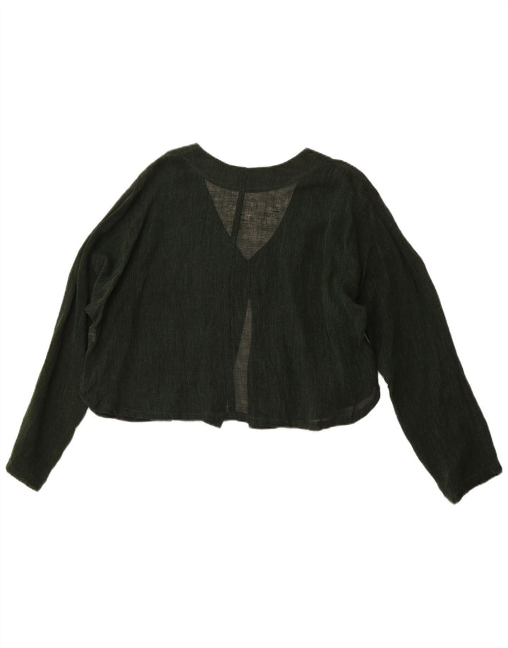 VINTAGE Damen Crop Cardigan Top UK 16 Große grüne Baumwolle