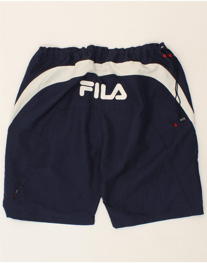 FILA Mens Graphic Sport Shorts Medium  Navy Blue Colourblock Vintage Fila and Second-Hand Fila from Messina Hembry 