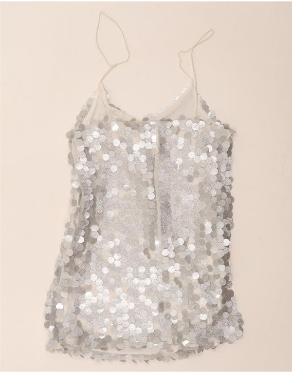 Vintage Damen Cami Top UK 12 Medium Silber Polyester