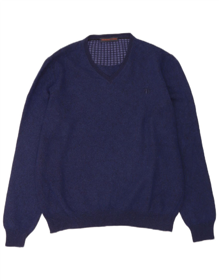 TRUSSARDI Herren-Pullover mit V-Ausschnitt, 2XL, marineblaue Wolle