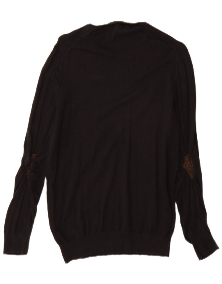 Massimo Dutti Herren-Pullover mit U-Boot-Ausschnitt, Größe S, schwarze Baumwolle