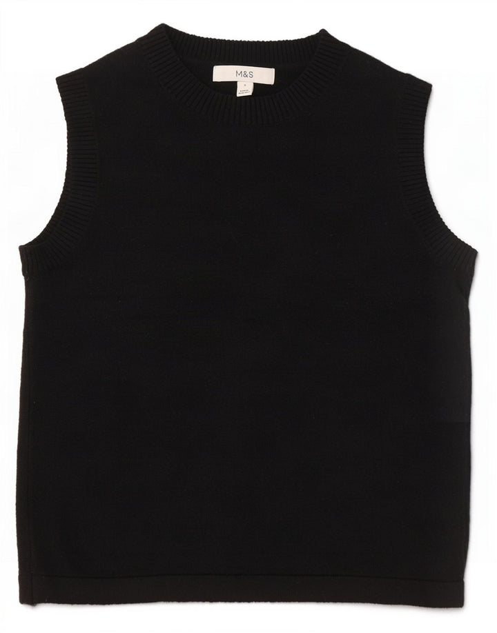 Marks & Spencer Damen Crop Vest Tank Top UK 10 Small Schwarz Polyester