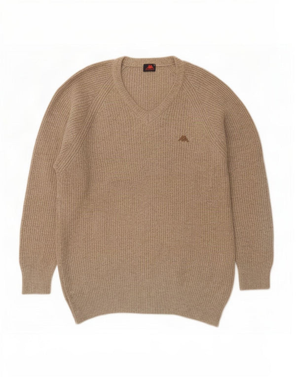 Kappa Herren V-Ausschnitt Pullover Pullover 2XL Beige Merinowolle
