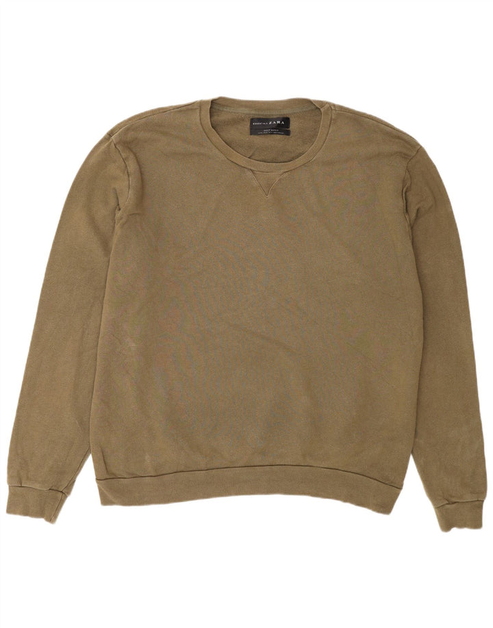 Zara Herren Sweatshirt Pullover 2XL Khaki Baumwolle