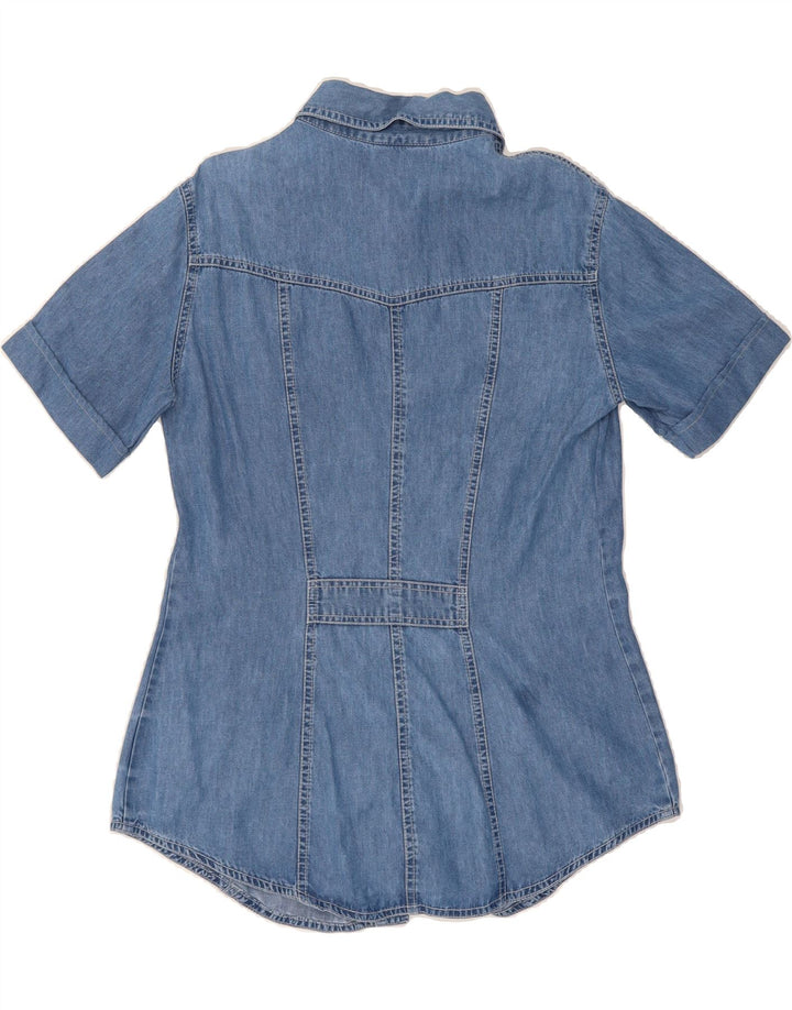 ROCCOBAROCCO Womens Short Sleeve Denim Shirt UK 12 Medium Blue Vintage Roccobarocco and Second-Hand Roccobarocco from Messina Hembry 