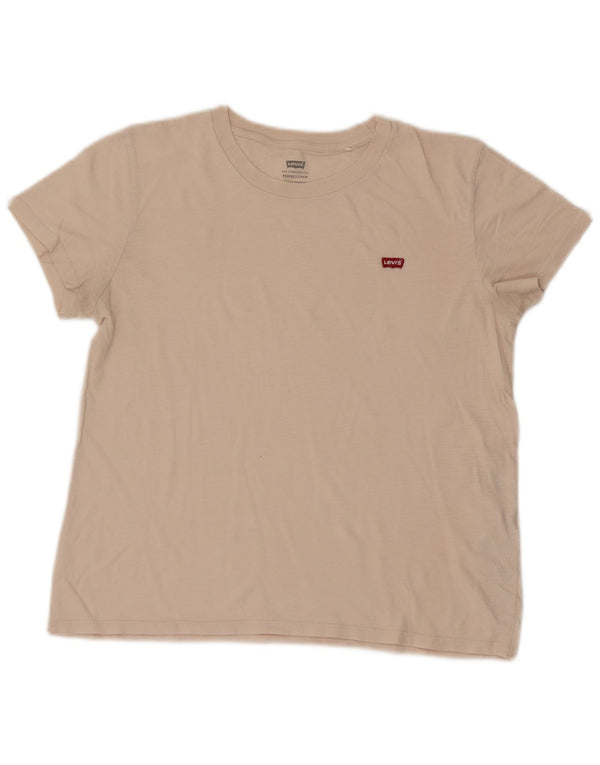 Levi's Damen Perfect Crew T-Shirt Top UK 14 Medium Beige Baumwolle
