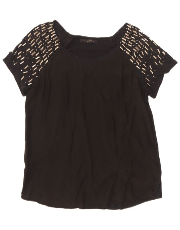 Max Mara Damen Weekend T-Shirt Top UK 12 Mittelschwarze Baumwolle