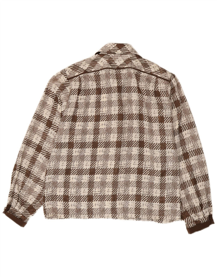 Vintage Damen-Hemd mit normaler Passform, UK 16, großes braunes Hahnentrittmuster im Retro-Stil