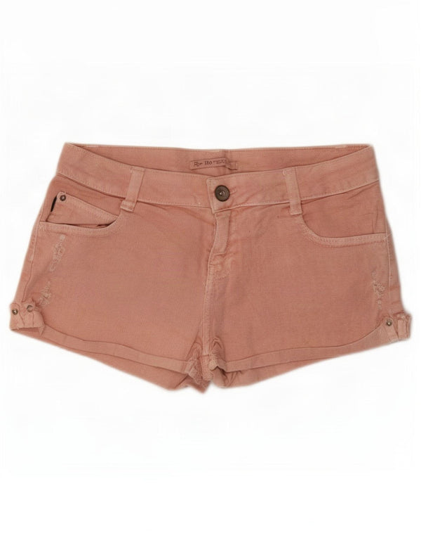 Zara Damen Distressed Denim Shorts EU 38 Small W28 Pink