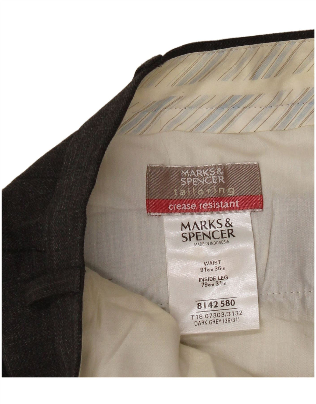 Marks & Spencer Herren-Anzughose mit maßgeschneiderter Passform, W36 L31, graues Polyester