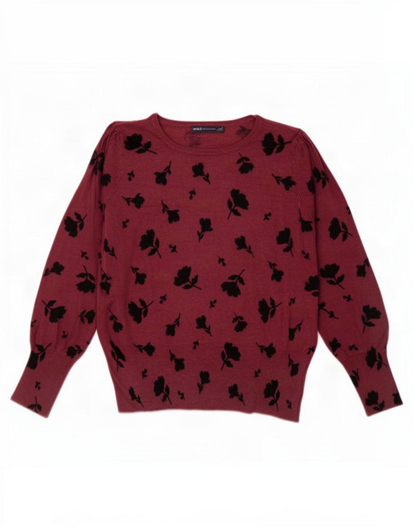 Marks & Spencer Damen-Pullover mit U-Boot-Ausschnitt, Gr. 42, Größe L, Rot, Blumenmuster