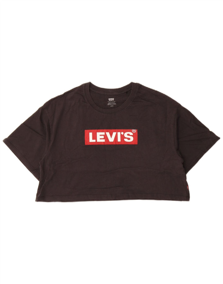 Levi's Damen Crop Oversize Graphic T-Shirt Top UK 10 Small Schwarz