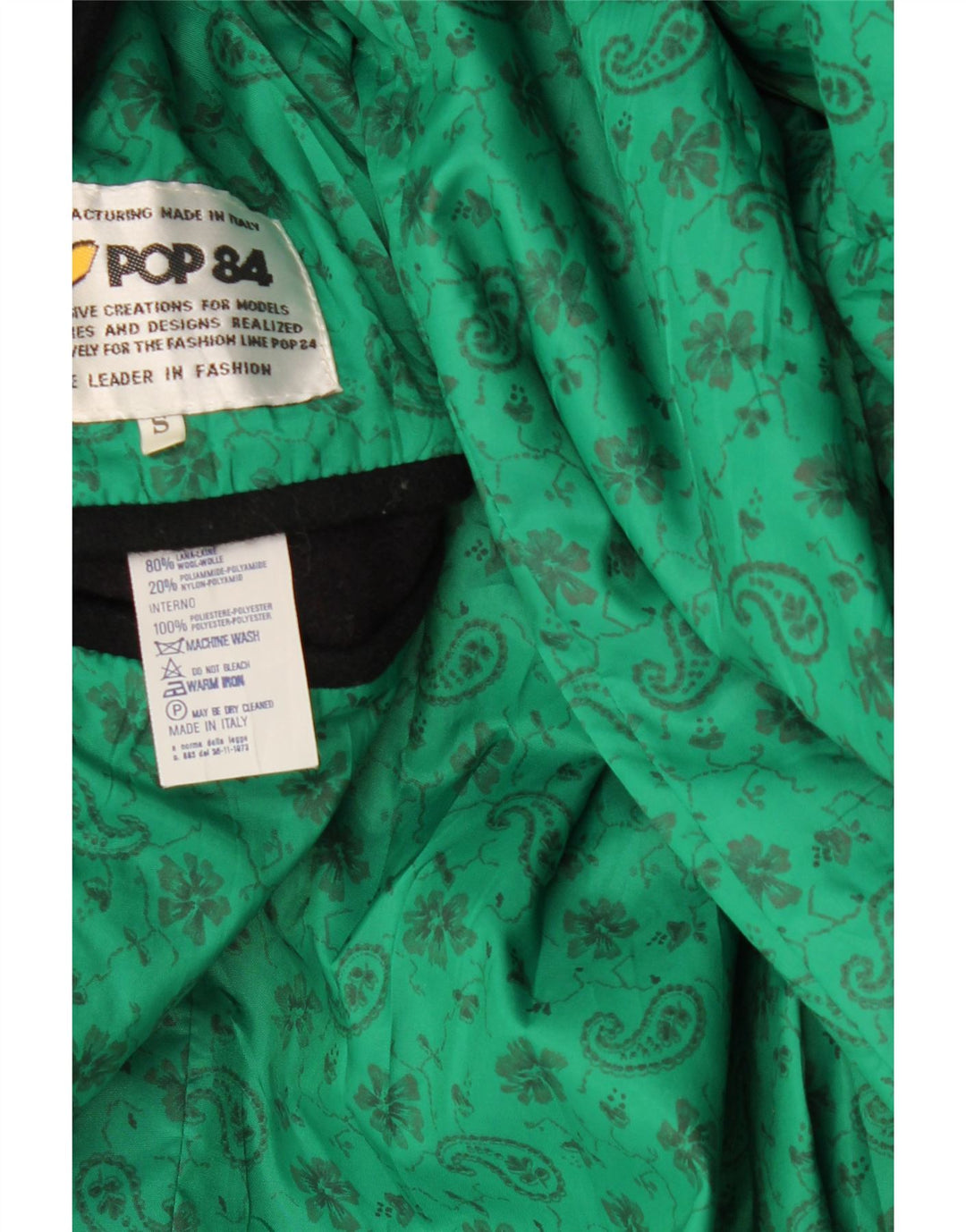 POP 84 Herrenmantel UK 36 Small Schwarze Wolle