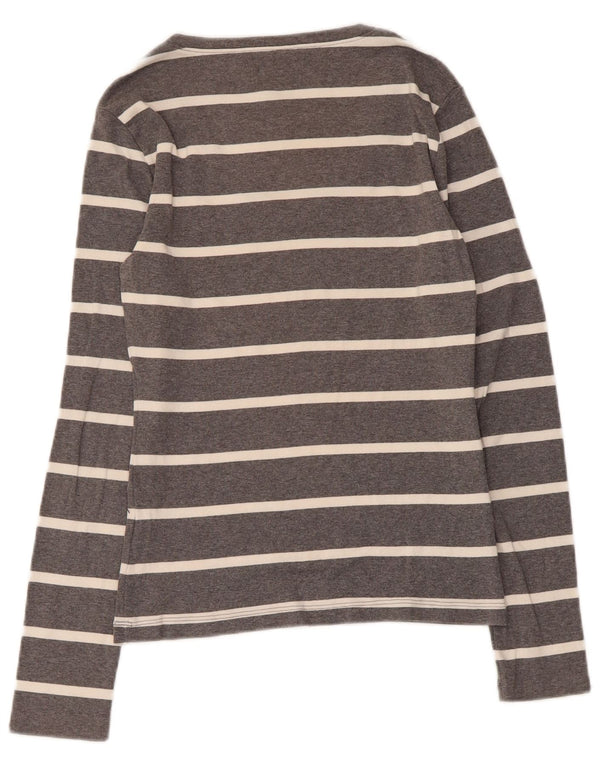 Tommy Hilfiger Damen Top Langarm UK 8 Small Grau gestreift Baumwolle