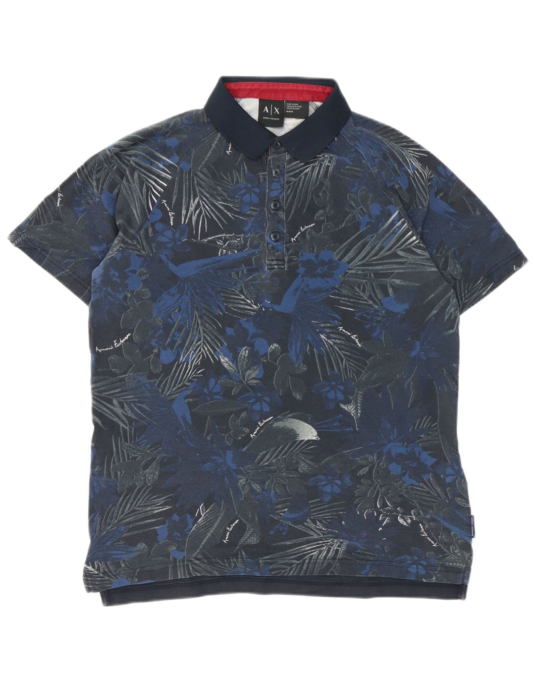 Armani Exchange Herren-Poloshirt aus mittelblauer Baumwolle mit Blumenmuster