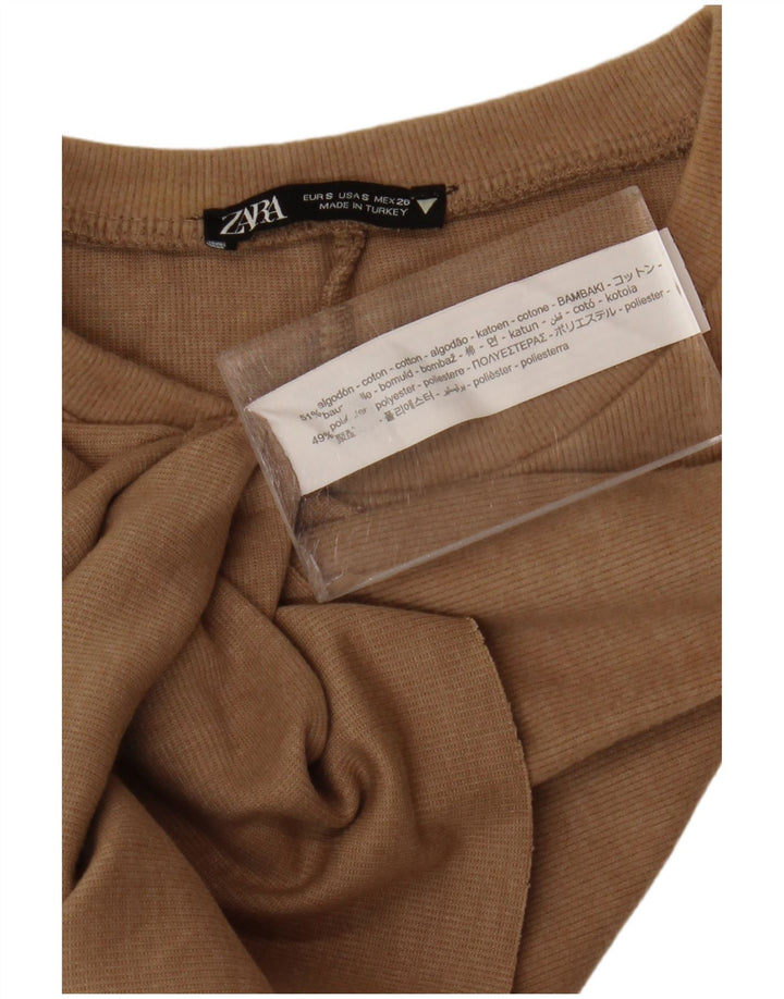 Zara Damen Weste Top UK 10 Small Braune Baumwolle