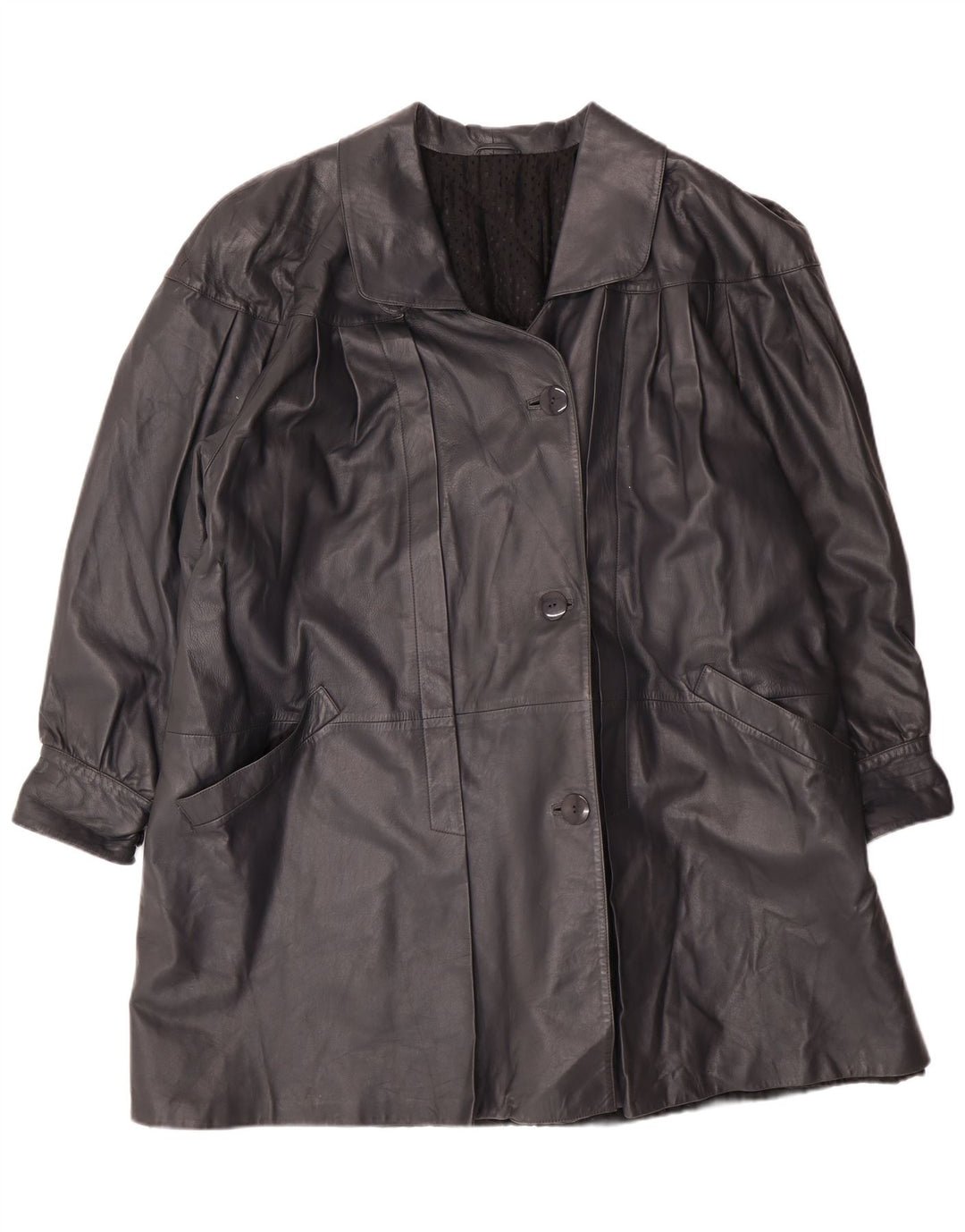 Vintage Damen Übergroßer Ledermantel IT 44 Medium Black Leather Classic