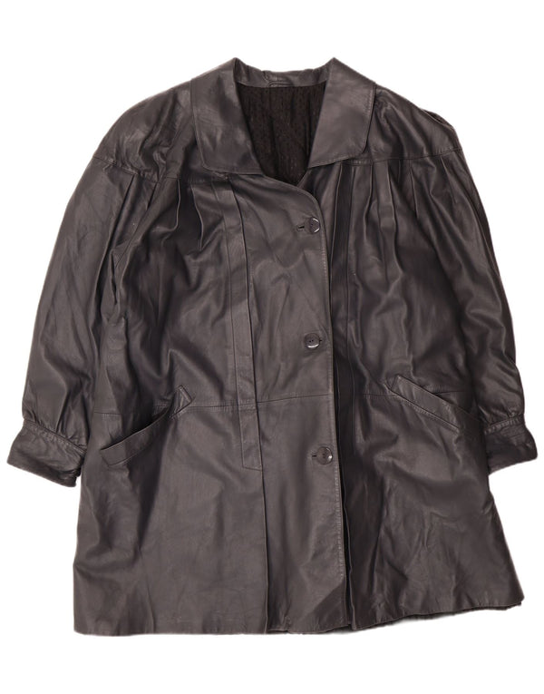 Vintage Damen Übergroßer Ledermantel IT 44 Medium Black Leather Classic