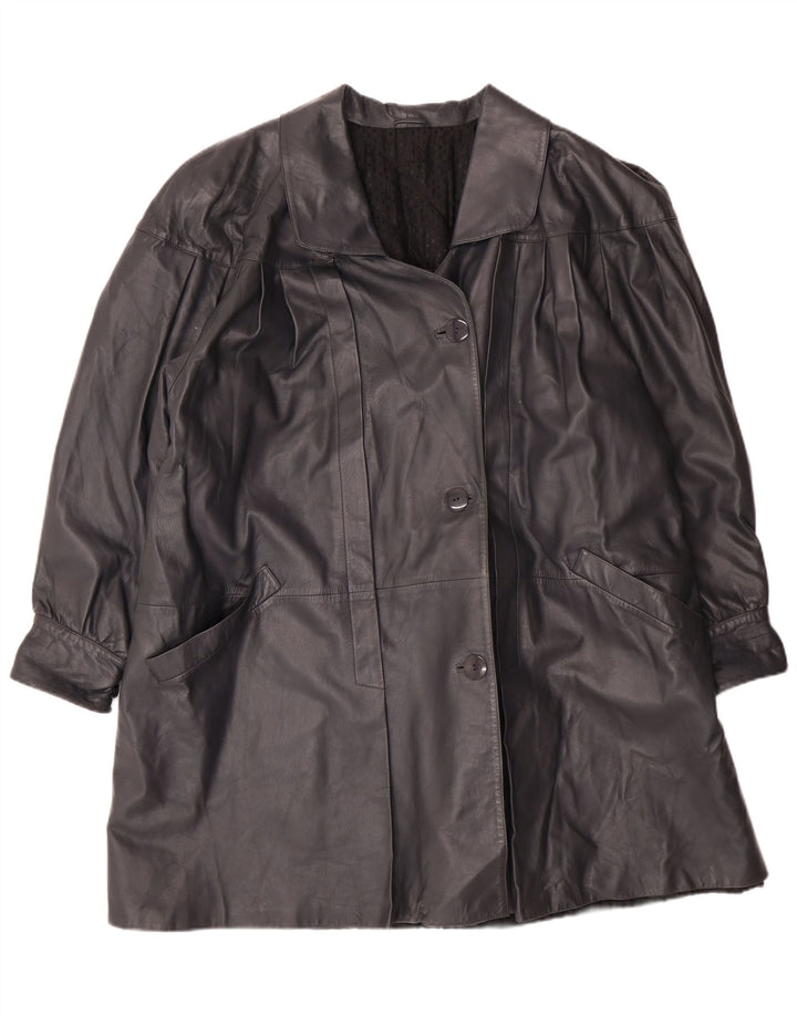 Vintage Damen Übergroßer Ledermantel IT 44 Medium Black Leather Classic