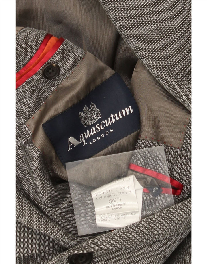 Aquascutum Herren-Blazer mit 1 Knopf, UK 44, 2XL, graue Wolle mit Fischgrätenmuster