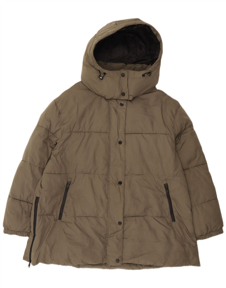 Zara Damen-Kapuzen-Übergröße, wattierte Jacke, UK 18, XL, grau, Polyester