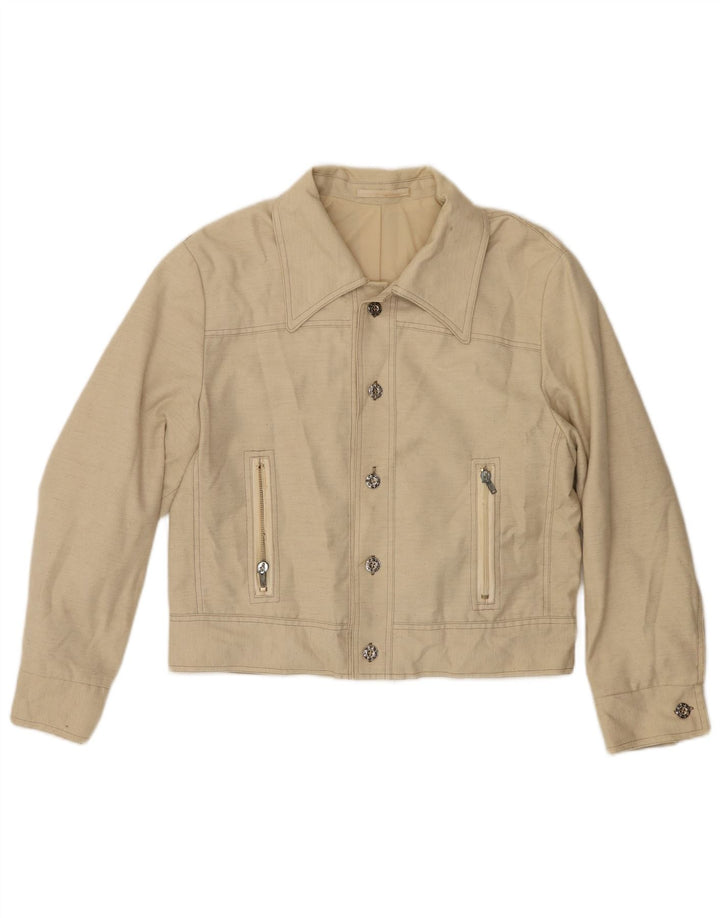 Vintage Damen Crop Bomberjacke IT 48 XL Beige