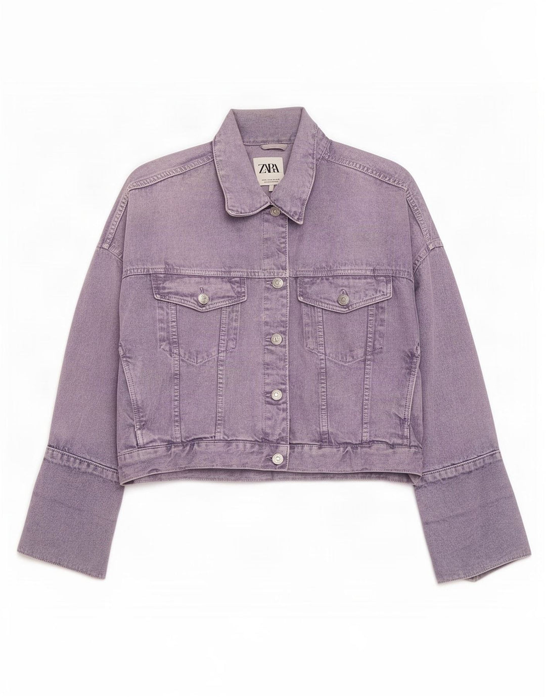 Zara Damen Übergroße Jeansjacke UK 14 Mittellila Baumwolle