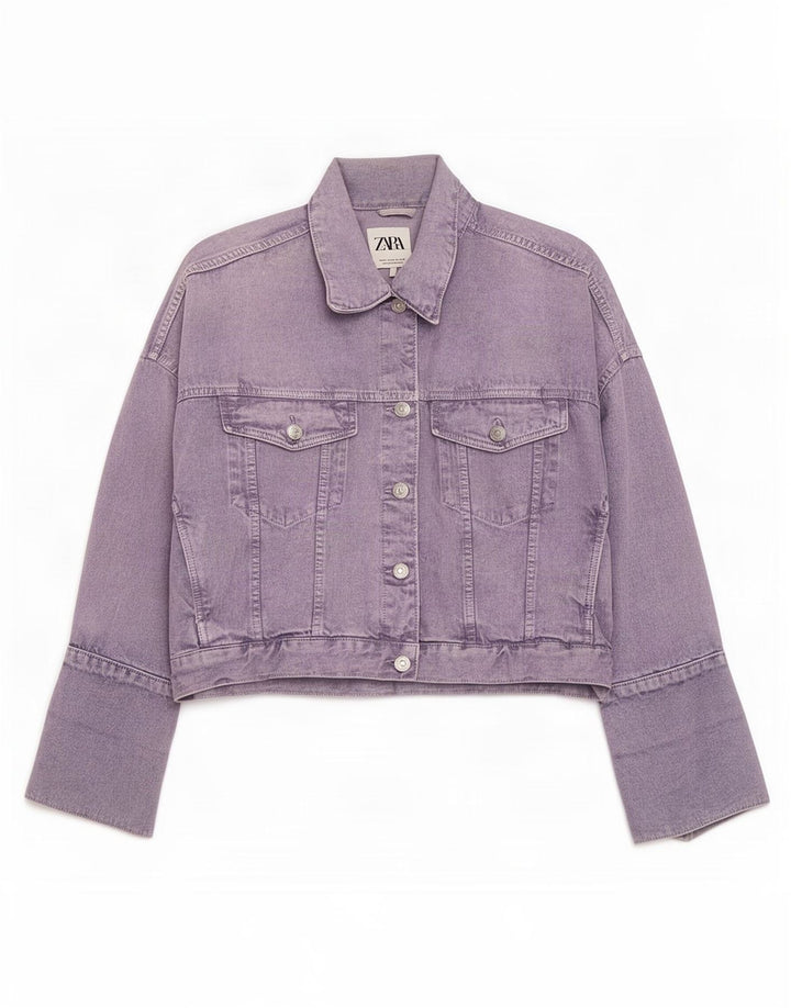 Zara Damen Übergroße Jeansjacke UK 14 Mittellila Baumwolle