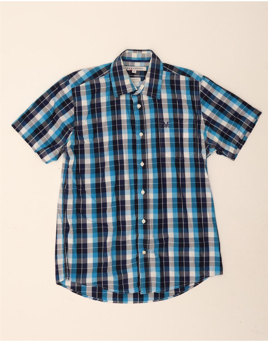 Crew Clothing Herren-Kurzarmhemd mit klassischer Passform, Mittelblau kariert