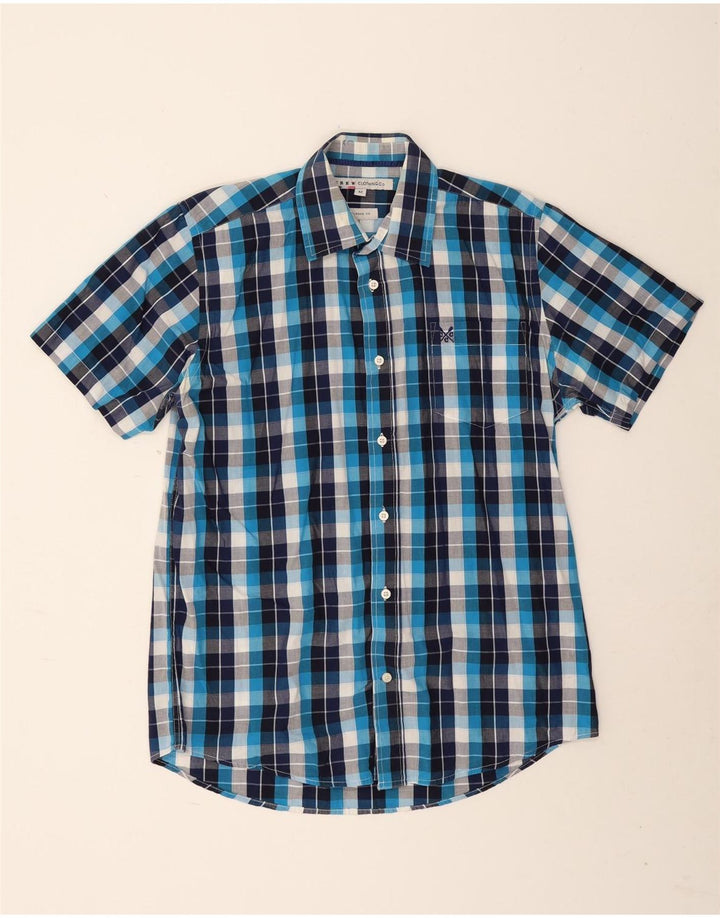 Crew Clothing Herren-Kurzarmhemd mit klassischer Passform, Mittelblau kariert