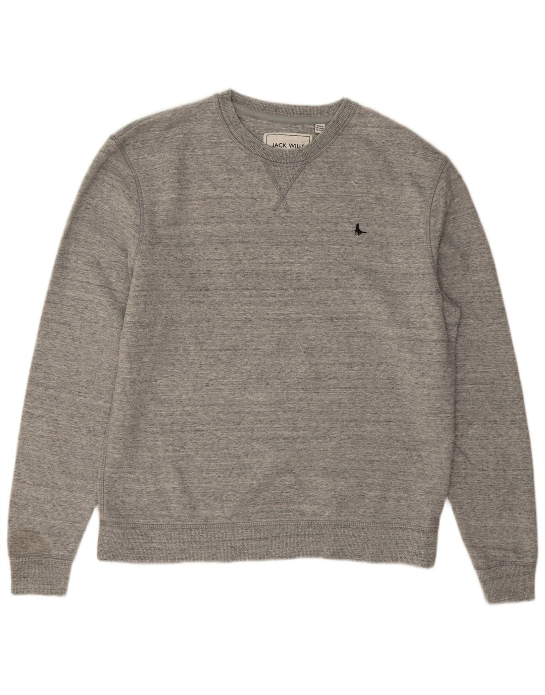 Jack Wills Herren-Sweatshirt-Pullover aus mittelgrau gefleckter Baumwolle