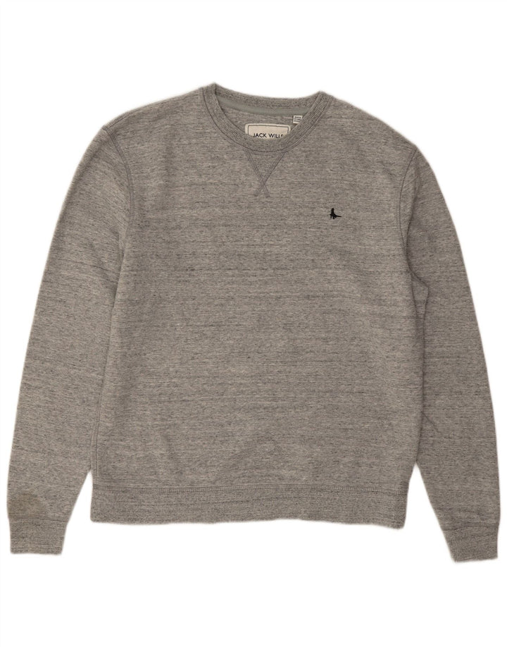 Jack Wills Herren-Sweatshirt-Pullover aus mittelgrau gefleckter Baumwolle