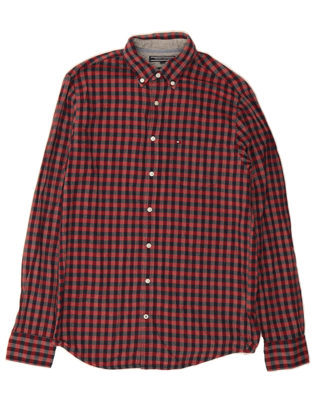 TOMMY HILFIGER Mens Flannel Shirt Small Red Check Cotton Vintage Tommy Hilfiger and Second-Hand Tommy Hilfiger from Messina Hembry 