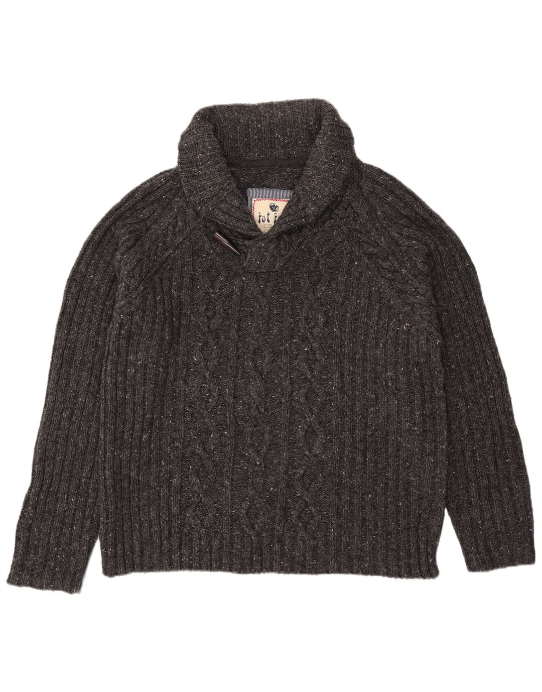 Fat Face Herren-Pullover mit Schalkragen, XL, grau gefleckte Wolle