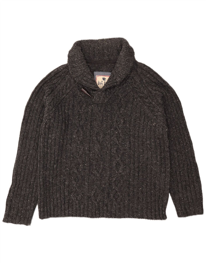 Fat Face Herren-Pullover mit Schalkragen, XL, grau gefleckte Wolle