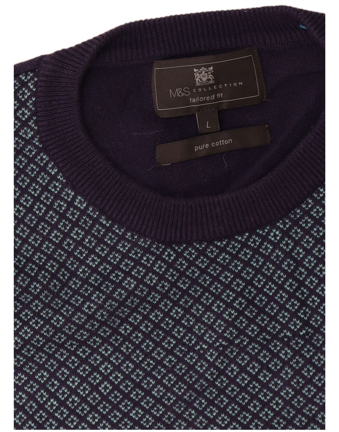 Marks & Spencer Herren-Pullover mit maßgeschneiderter Passform und Rundhalsausschnitt, Größe L, Marineblau