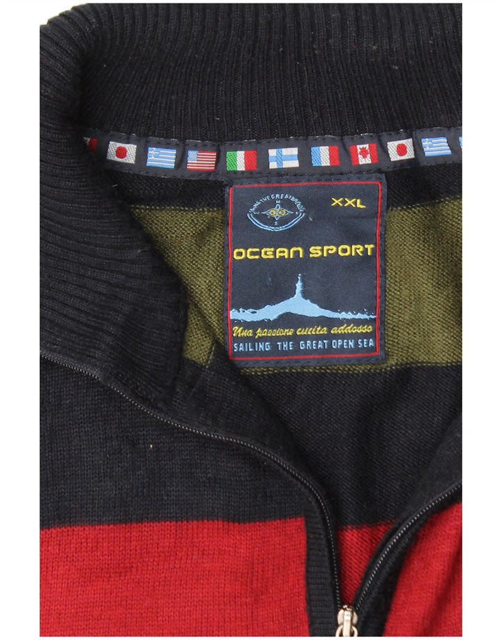 VINTAGE Mens Zip Neck Jumper Sweater 2XL Multicoloured Striped Viscose