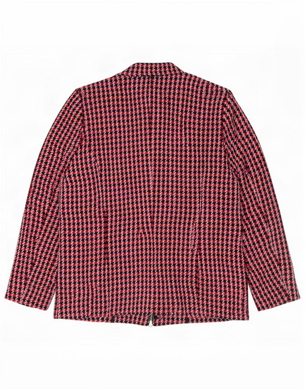 Sisley Damen 1-Knopf-Blazer-Jacke, UK 14, große rote Hahnentritt-Baumwolle